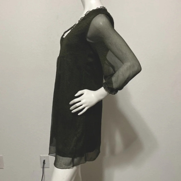 Zara Olive Green Cheetah Print Babydoll Mini Dress Size S - Picture 4 of 9